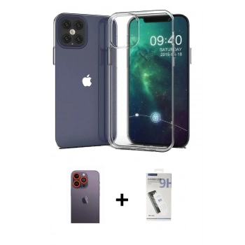 MARSİLYAN™- iPhone 12 Pro Max Kılıf Zirve Doku - Şeffaf Uv Polymer Nano Ekran Koruyucu + Neon Fosforlu Kamera Lens - TU