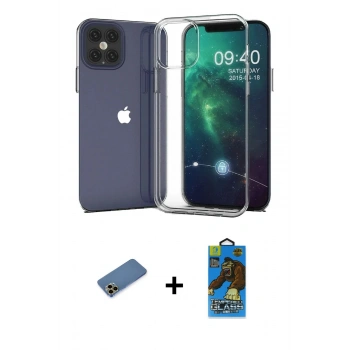 MARSİLYAN™- iPhone 12 Pro Max Kılıf Zirve Doku - Siyah 18D Cam Ekran Koruyucu + Shine Kamera Lens Koruma Cam - GD