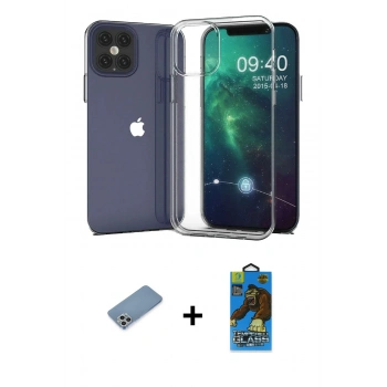 MARSİLYAN™- iPhone 12 Pro Max Kılıf Zirve Doku - Siyah 18D Cam Ekran Koruyucu + Shine Kamera Lens Koruma Cam - GS