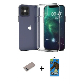 MARSİLYAN™- iPhone 12 Pro Max Kılıf Zirve Doku - Siyah 18D Cam Ekran Koruyucu + Shine Kamera Lens Koruma Cam - SABE