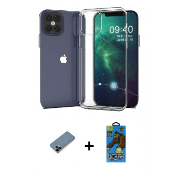 MARSİLYAN™- iPhone 12 Pro Max Kılıf Zirve Doku - Siyah 18D Cam Ekran Koruyucu + Shine Kamera Lens Koruma Cam - SH