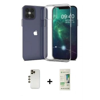 MARSİLYAN™- iPhone 12 Pro Max Kılıf Zirve Doku - Siyah 20D Premium Cam Ekran Koruyucu + Shine Kamera Lens - GD