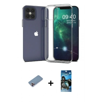 MARSİLYAN™- iPhone 12 Pro Max Kılıf Zirve Doku - Siyah 34D Izgaralı Cam + Shine Kamera Lens Koruma Cam - PE