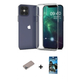 MARSİLYAN™- iPhone 12 Pro Max Kılıf Zirve Doku - Siyah 34D Izgaralı Cam + Shine Kamera Lens Koruma Cam - SABE