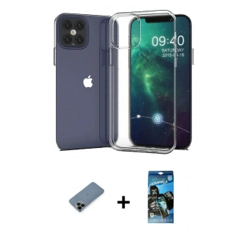 MARSİLYAN™- iPhone 12 Pro Max Kılıf Zirve Doku - Siyah 34D Izgaralı Cam + Shine Kamera Lens Koruma Cam - SH