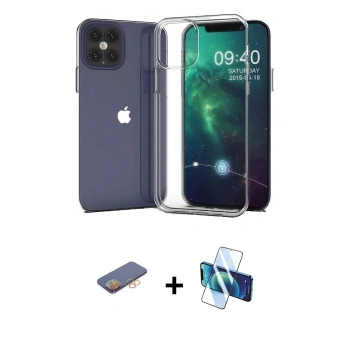 MARSİLYAN™- iPhone 12 Pro Max Kılıf Zirve Doku - Siyah 3D Antistatik Cam Ekran Koruyucu + Renkli Kamera Lens Koruma Cam - TU