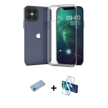 MARSİLYAN™- iPhone 12 Pro Max Kılıf Zirve Doku - Siyah 3D Antistatik Cam Ekran Koruyucu + Shine Kamera Lens Koruma Cam - MI