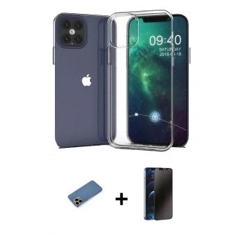 MARSİLYAN™- iPhone 12 Pro Max Kılıf Zirve Doku - Siyah 3D Antistatik Hayalet Cam Ekran Koruyucu + Shine Kamera Lens Koruma Cam - GD