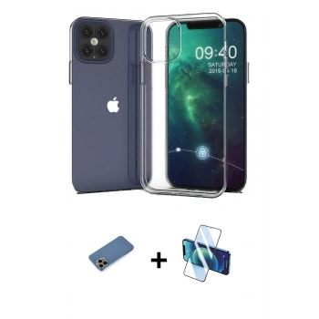 MARSİLYAN™- iPhone 12 Pro Max Kılıf Zirve Doku - Siyah 3D Antistatik Seramik Nano Ekran Koruyucu + Shine Kamera Lens Koruma Cam - GD