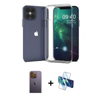 MARSİLYAN™- iPhone 12 Pro Max Kılıf Zirve Doku - Siyah 3D Antistatik Seramik Nano Ekran Koruyucu + Neon Fosforlu Kamera Lens - SI