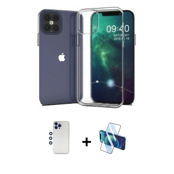 MARSİLYAN™- iPhone 12 Pro Max Kılıf Zirve Doku - Siyah 3D Antistatik Seramik Nano Ekran Koruyucu + Shine Kamera Lens - LT
