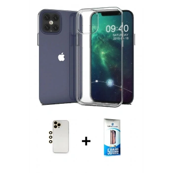 MARSİLYAN™- iPhone 12 Pro Max Kılıf Zirve Doku - Siyah 5D Eko Cam Ekran Koruyucu + Shine Kamera Lens - GD