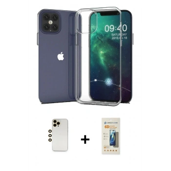 MARSİLYAN™- iPhone 12 Pro Max Kılıf Zirve Doku - Siyah 6D Mat Seramik Hayalet Nano Ekran Koruyucu + Shine Kamera Lens - GD