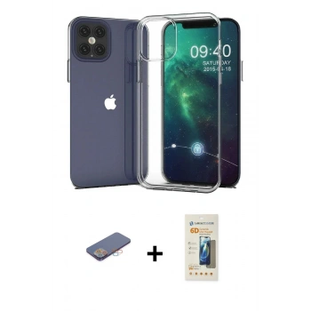 MARSİLYAN™- iPhone 12 Pro Max Kılıf Zirve Doku - Siyah 6D Mat Seramik Hayalet Nano Ekran Koruyucu + Renkli Kamera Lens Koruma Cam - PE