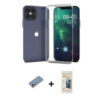 MARSİLYAN™- iPhone 12 Pro Max Kılıf Zirve Doku - Siyah 6D Mat Seramik Hayalet Nano Ekran Koruyucu + Shine Kamera Lens Koruma Cam - PE