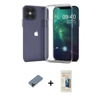 MARSİLYAN™- iPhone 12 Pro Max Kılıf Zirve Doku - Siyah 6D Mat Seramik Hayalet Nano Ekran Koruyucu + Shine Kamera Lens Koruma Cam - SH
