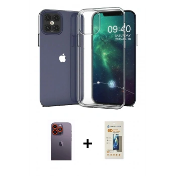 MARSİLYAN™- iPhone 12 Pro Max Kılıf Zirve Doku - Siyah 6D Mat Seramik Hayalet Nano Ekran Koruyucu + Neon Fosforlu Kamera Lens - TU