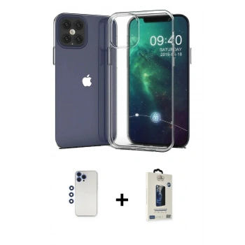 MARSİLYAN™- iPhone 12 Pro Max Kılıf Zirve Doku - Siyah Bilvis Hayalet Cam Ekran Koruyucu + Shine Kamera Lens - LT