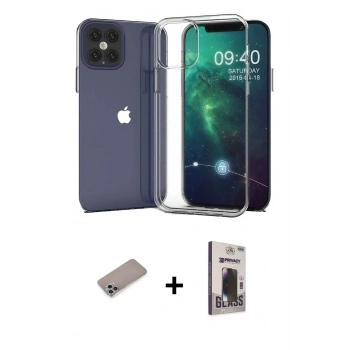 MARSİLYAN™- iPhone 12 Pro Max Kılıf Zirve Doku - Siyah Bilvis Hayalet Cam Ekran Koruyucu + Shine Kamera Lens Koruma Cam - SABE