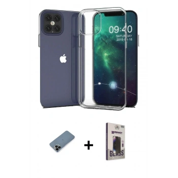 MARSİLYAN™- iPhone 12 Pro Max Kılıf Zirve Doku - Siyah Bilvis Hayalet Cam Ekran Koruyucu + Shine Kamera Lens Koruma Cam - SH