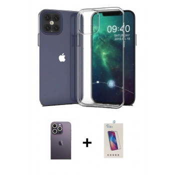 MARSİLYAN™- iPhone 12 Pro Max Kılıf Zirve Doku - Siyah Joko 5D Cam + Neon Fosforlu Kamera Lens - BZ