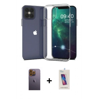 MARSİLYAN™- iPhone 12 Pro Max Kılıf Zirve Doku - Siyah Joko 5D Cam + Neon Fosforlu Kamera Lens - SI
