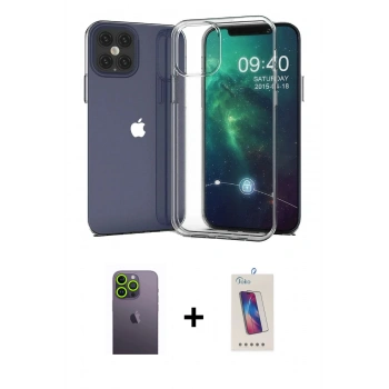 MARSİLYAN™- iPhone 12 Pro Max Kılıf Zirve Doku - Siyah Joko 5D Cam + Neon Fosforlu Kamera Lens - YL