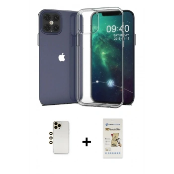 MARSİLYAN™- iPhone 12 Pro Max Kılıf Zirve Doku - Siyah Mat Seramik Nano Ekran Koruyucu + Shine Kamera Lens - GD