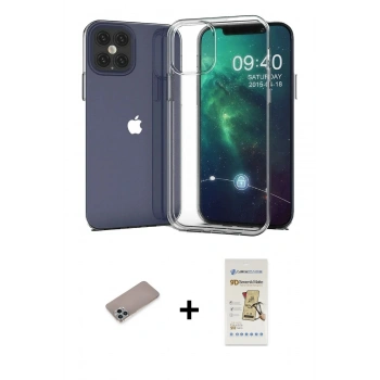 MARSİLYAN™- iPhone 12 Pro Max Kılıf Zirve Doku - Siyah Mat Seramik Nano Ekran Koruyucu + Shine Kamera Lens Koruma Cam - SABE