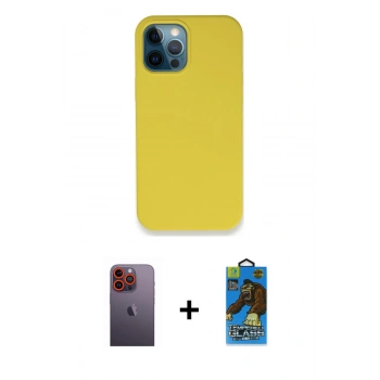 MARSİLYAN™- iPhone 12 Pro Max Kılıf Zirve Modern Özel Seri - Siyah 18D Cam Ekran Koruyucu + Neon Fosforlu Kamera Lens - TU