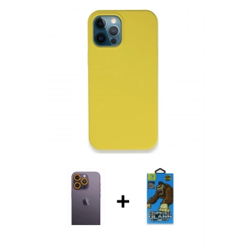 MARSİLYAN™- iPhone 12 Pro Max Kılıf Zirve Modern Özel Seri - Siyah 18D Cam Ekran Koruyucu + Neon Fosforlu Kamera Lens - SI