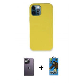 MARSİLYAN™- iPhone 12 Pro Max Kılıf Zirve Modern Özel Seri - Siyah 18D Cam Ekran Koruyucu + Neon Fosforlu Kamera Lens - BZ