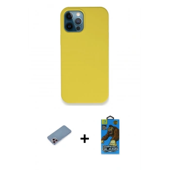 MARSİLYAN™- iPhone 12 Pro Max Kılıf Zirve Modern Özel Seri - Siyah 18D Cam Ekran Koruyucu + Shine Kamera Lens Koruma Cam - PE