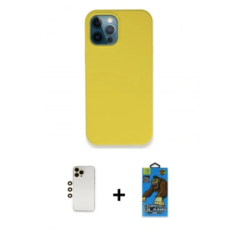 MARSİLYAN™- iPhone 12 Pro Max Kılıf Zirve Modern Özel Seri - Siyah 18D Cam Ekran Koruyucu + Shine Kamera Lens - GD