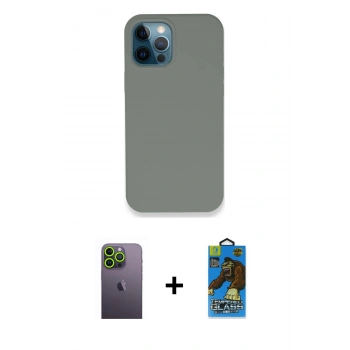 MARSİLYAN™- iPhone 12 Pro Max Kılıf Zirve Modern Özel Seri - Siyah 18D Cam Ekran Koruyucu + Neon Fosforlu Kamera Lens - YL