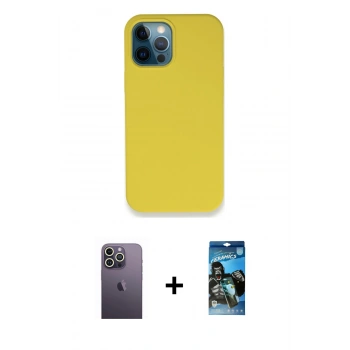 MARSİLYAN™- iPhone 12 Pro Max Kılıf Zirve Modern Özel Seri - Siyah 34D Izgaralı Cam + Neon Fosforlu Kamera Lens - BZ