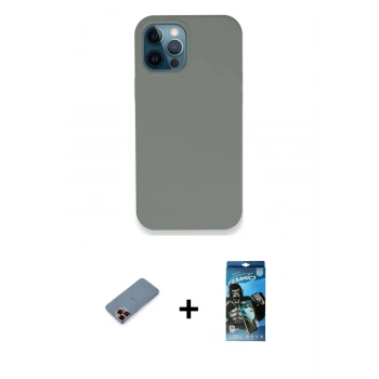 MARSİLYAN™- iPhone 12 Pro Max Kılıf Zirve Modern Özel Seri - Siyah 34D Izgaralı Cam + Metal Kamera Lens Koruma Cam - KI
