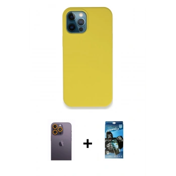MARSİLYAN™- iPhone 12 Pro Max Kılıf Zirve Modern Özel Seri - Siyah 34D Izgaralı Cam + Neon Fosforlu Kamera Lens - SI