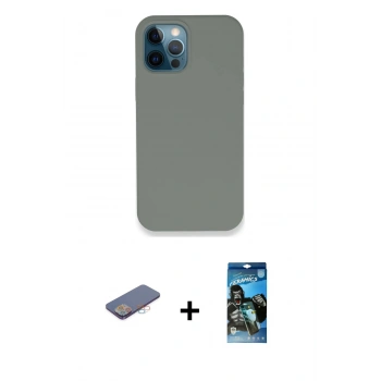 MARSİLYAN™- iPhone 12 Pro Max Kılıf Zirve Modern Özel Seri - Siyah 34D Izgaralı Cam + Renkli Kamera Lens Koruma Cam - PE