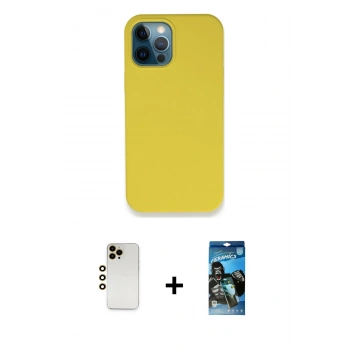 MARSİLYAN™- iPhone 12 Pro Max Kılıf Zirve Modern Özel Seri - Siyah 34D Izgaralı Cam + Shine Kamera Lens - GD