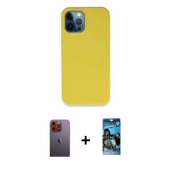 MARSİLYAN™- iPhone 12 Pro Max Kılıf Zirve Modern Özel Seri - Siyah 34D Izgaralı Cam + Neon Fosforlu Kamera Lens - TU