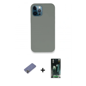 MARSİLYAN™- iPhone 12 Pro Max Kılıf Zirve Modern Özel Seri - Siyah 360 Mat Full Body Arka Koruyucu + Metal Kamera Lens Koruma Cam - GD
