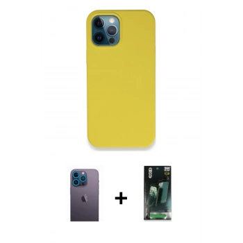 MARSİLYAN™- iPhone 12 Pro Max Kılıf Zirve Modern Özel Seri - Siyah 360 Mat Full Body Arka Koruyucu + Neon Fosforlu Kamera Lens - MI