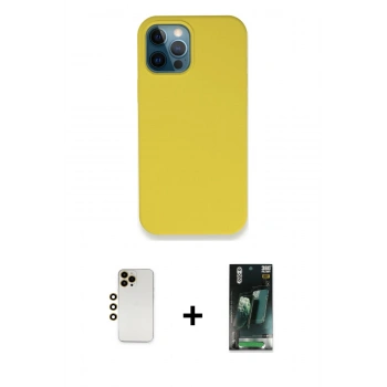 MARSİLYAN™- iPhone 12 Pro Max Kılıf Zirve Modern Özel Seri - Siyah 360 Mat Full Body Arka Koruyucu + Shine Kamera Lens - GD
