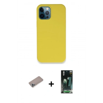 MARSİLYAN™- iPhone 12 Pro Max Kılıf Zirve Modern Özel Seri - Siyah 360 Mat Full Body Arka Koruyucu + Shine Kamera Lens Koruma Cam - SABE