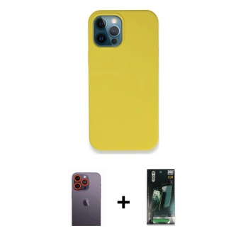 MARSİLYAN™- iPhone 12 Pro Max Kılıf Zirve Modern Özel Seri - Siyah 360 Mat Full Body Arka Koruyucu + Neon Fosforlu Kamera Lens - TU