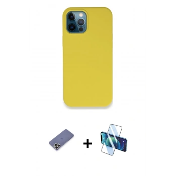 MARSİLYAN™- iPhone 12 Pro Max Kılıf Zirve Modern Özel Seri - Siyah 3D Antistatik Cam Ekran Koruyucu + Metal Kamera Lens Koruma Cam - GD