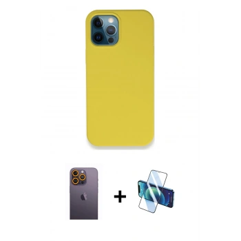 MARSİLYAN™- iPhone 12 Pro Max Kılıf Zirve Modern Özel Seri - Siyah 3D Antistatik Cam Ekran Koruyucu + Neon Fosforlu Kamera Lens - SI