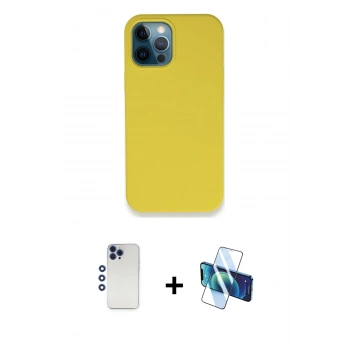 MARSİLYAN™- iPhone 12 Pro Max Kılıf Zirve Modern Özel Seri - Siyah 3D Antistatik Cam Ekran Koruyucu + Shine Kamera Lens - LT