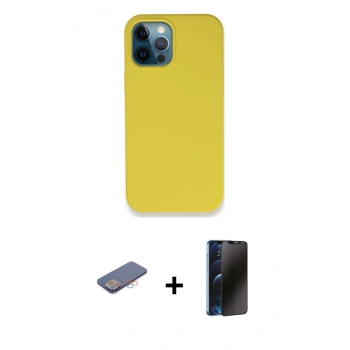 MARSİLYAN™- iPhone 12 Pro Max Kılıf Zirve Modern Özel Seri - Siyah 3D Antistatik Hayalet Cam Ekran Koruyucu + Renkli Kamera Lens Koruma Cam - PE